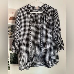 J. Crew Navy and White Checkered Blouse